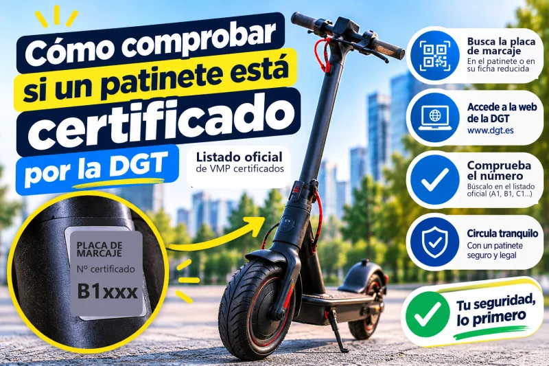 Cómo comprobar si un patinete está certificado por la DGT: busca la placa de marcaje y comprueba el número en el listado oficial de VMP certificados